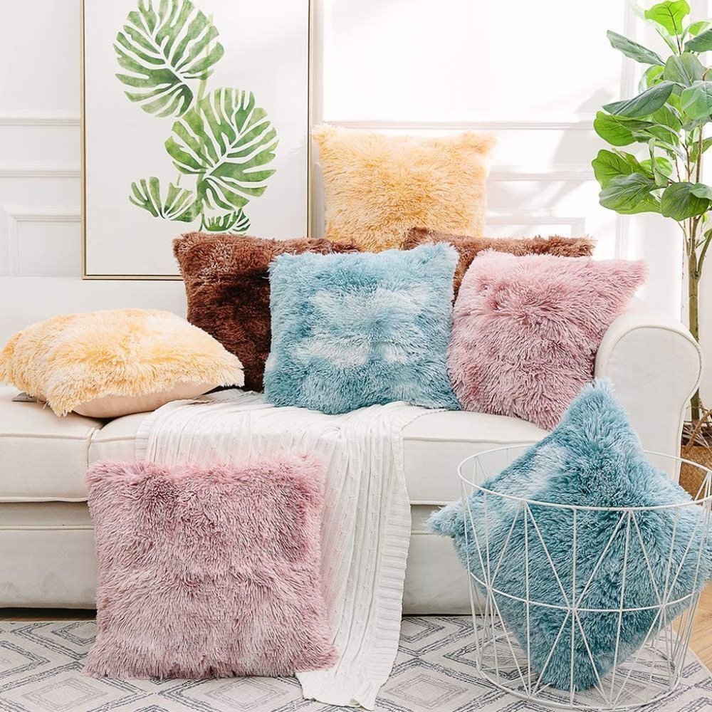 Red Luxury Furry Farmhouse Adorable Trendy Pompom Throw Pillow Decor Cover Set - Picture 6 of 7